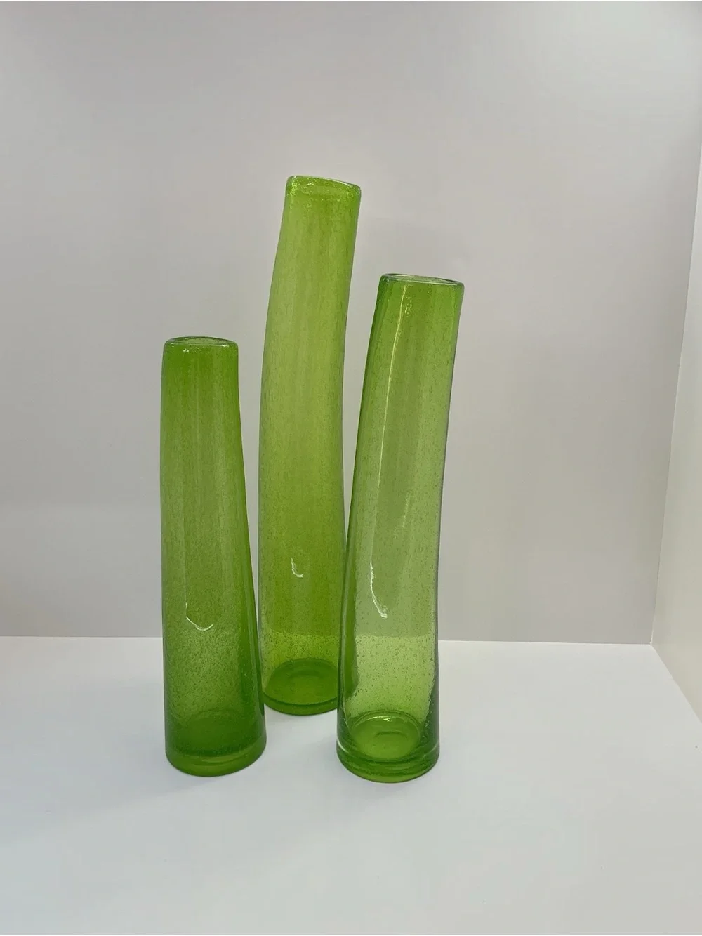 Vintage Chartreuse Lime Green Bubble Glass Vase Set of 3 | Graduated Art Glass
